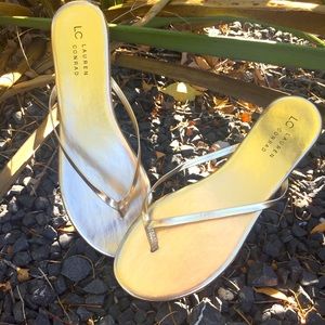 LC Lauren Conrad Gold Metallic Flip Flops Size 10